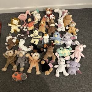 Lot Of 29 Precious Moments Tender Tails Plush Bird Cat Monkey Hippo Stork Bear